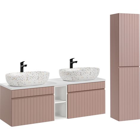 Set di mobili da bagno doppio lavabo Zelie rosa 140cm (1/5)