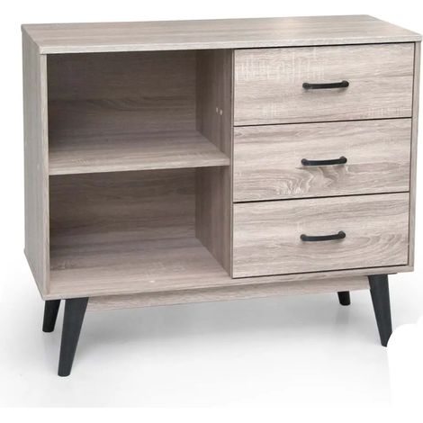 Aura Sideboard in Eiche natur, 94 x 38 x 80 cm, mit 2 offenen Fächern und 3 Schubladen