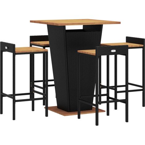 5 Piece Garden Bar Set Black Poly Rattan&Solid Wood Acacia vidaXL (1/4)