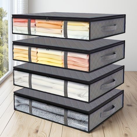 AUTRUCKER 4 PCS boîte de rangement sous le lit, sac de rangement pour couvertures grand sac de rangement pliable à fermeture éclair sac de rangement pour (1/5)