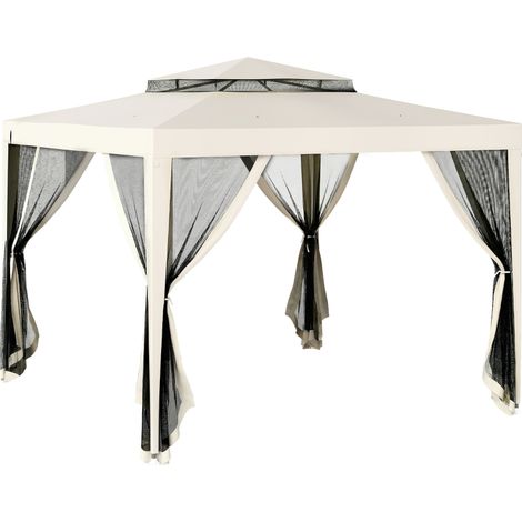 Tente de réception outdoor 3x3m avec 4 filets anti-insectes amovibles - toit ventilé - beige (1/5)