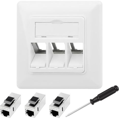 1 Pièces 3 Port Prise RJ45 Murale avec 3 Module Keystone RJ45 Cat 7 Réseau Encastrée Saillie 10 Gbit/s STP Blindée Prise Ethernet Murale Femelle cat 7 pour Install Câble Ethernet Salon Bureaux (1/5)