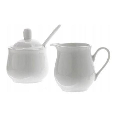 AZUCARERO CON CUCHARA JARRA DE LECHE JUEGO DE PORCELANA DE PORCELANA BLANCA (1/5)