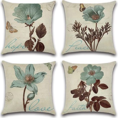4er-Set - Kissenbezüge aus Polyester-Leinen, Dekoration für Schlafzimmer, Bett, Auto, Zuhause, Sofa, 45 x 45 cm (Blumen A) (1/5)