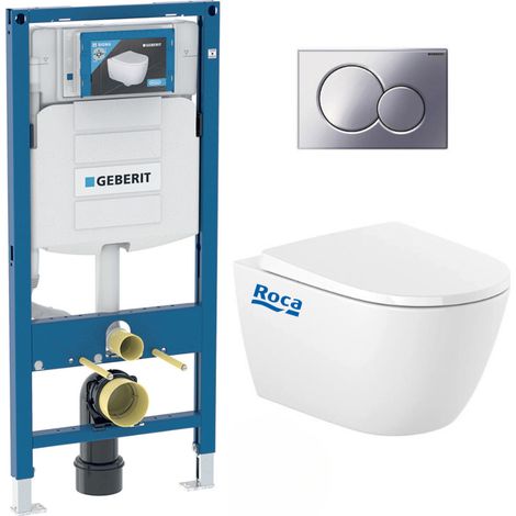 Geberit WC-Pack Geberit Duofix Vorwandelement UP320 + Roca WC ohne Spülrand + WC-Sitz Soft Close + Sigma01 Betätigungsplatte