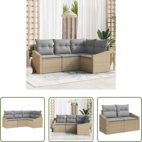 Poly-Rattan - Gartensofa-set mit Kissen 4 pcs Beige und Hellgrau Poly-Rattan (1/5)