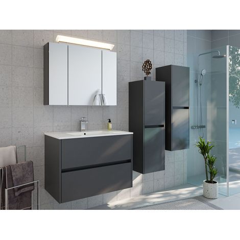 Badmöbelset Taifun 80cm 4tlg mit Spiegelschrank und 2x Seitenschrank grafit