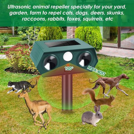 Lot de 2 répulsifs solaires pour chats de jardin - Répulsif solaire à ultrasons avec détection de mouvement - Étanche - Convient pour repousser les chats, les écureuils, les pigeons 9.91544.5cm (1/3)