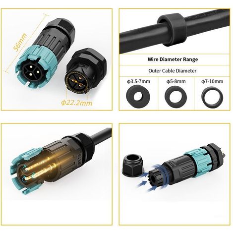 Connettore per Scatola Stagna 3 Pin 0.5-2.5mm² IP68 Nero