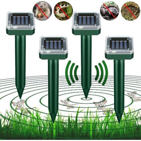 Set mit 4 solarbetriebenen Ultraschall-Abwehrgeräten für den Außenbereich, geeignet für Rasen, Garten und Hof, Haus, Abwehrmittel gegen Schlangen und Insekten, solarbetrieben, IP66 wasserdicht – Naget