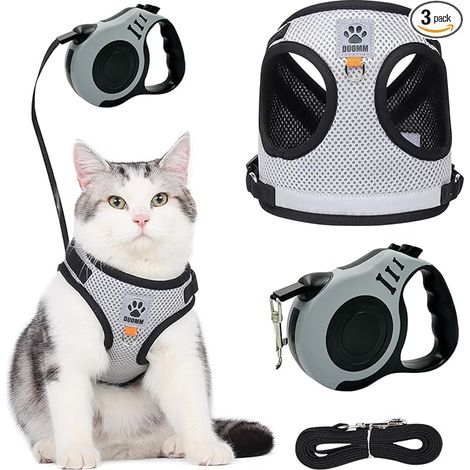 Pettorina per gatti con guinzaglio retrattile, pettorina regolabile per gattini, traspirante e riflettente, con guinzaglio retrattile da 3 m per gatti e cani piccoli