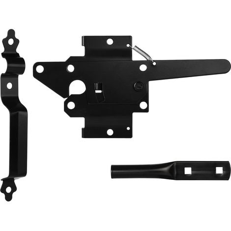 Türschloss für Holzzaun, robustes selbstsicherndes Torschloss mit Griff für Pool-/Gartentor-Sicherheitsschloss, Türbeschläge-Set für Vinyl-/Holzzaun, schwarze Oberfläche (1/5)