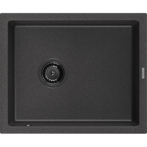 Mexen Pedro 1-Becken-Granit-Spüle 560 x 460 mm, Schwarz gesprenkelt, Siphon Schwarz - 6508561000-76-B