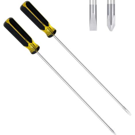 2-teiliges langes Schraubendreher-Set, magnetischer Schraubendreher mit Schlitz- und Kreuzschlitzköpfen für Heimwerkerprojekte, für Männer, Väter und Freunde (1/4)
