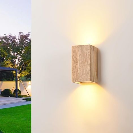 Wooden Wall Sconce, 2x5W GU10 Replaceable Bulbs, Warm Light 3000K, For Living Room, Staircase, Entrance (1/5)