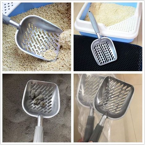 Pelle à litière pour Chat, Pelle à litière en métal Solide pour Animaux domestiques Pelle à tamiser Durable pour Animaux de Compagnie (Gris) (1/5)
