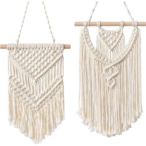 Lot de 2 petites tentures murales tissées en macramé - Décoration murale pour décoration de maison bohème - Décoration d'intérieur - Chambre d'enfant (1/5)