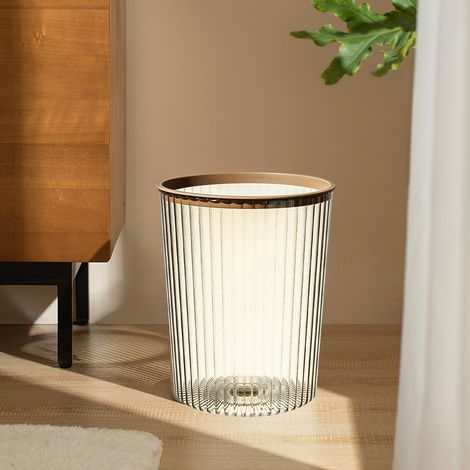 Großer, minimalistischer, transparenter Abfalleimer für Zuhause, Wohnzimmer, Schlafzimmer, Toilette, Badezimmer, Öffnung oben, braun, mit Druckring. (1/5)