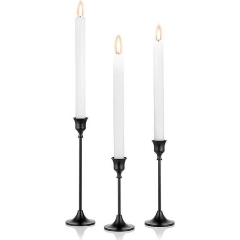3 Pièces Porte-Chandeliers Noirs pour Bougies Coniques, Bougeoirs de Table, Pièce Maîtresse Décorative pour Fête - Noir 3 Pcs / Set (1/5)