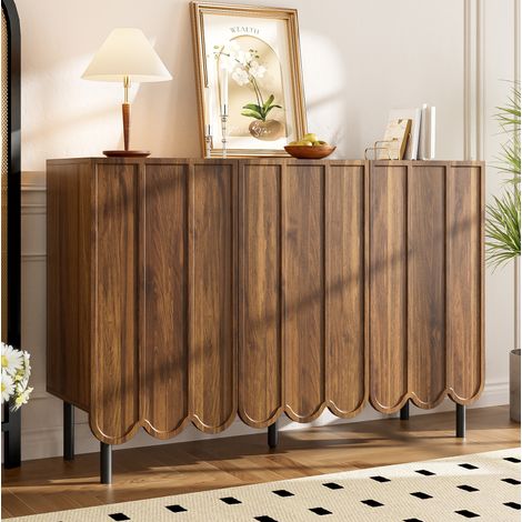 Credenza 120x35x80 cm con ripiani regolabili e ante ondulate, noce DESVIAE (1/5)