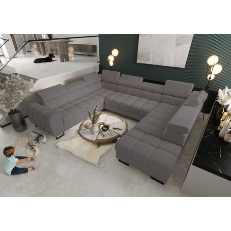 Wohnlandschaft Schlafsofa BASTIEN XL in Stoff Gemma Dunkelgrau Ottomane Rechts