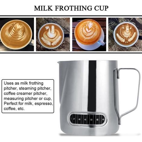 ARAMOX Pichet à mousser le lait en acier inoxydable Tasses de tasse de café expresso de pichet de moussage de lait d'acier (1/4)