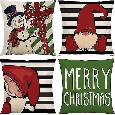 Lot de 4 housses de coussin de Noël - 45 x 45 cm - Décorations de Noël - Housses de coussin festives (1/5)