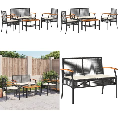 Salon de jardin 4 pcs avec coussins Noir Résine tressée - Ensemble Salon De Jardin - Salon De Jardin Extérieur - Mobilier De Jardin - Table De Jardin - Chaises De Jardin - Home & Living