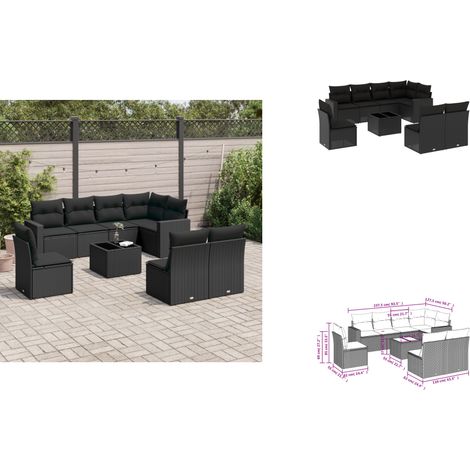 Salon de jardin 9 pcs avec coussins noir résine tressée - Ensemble Salon De Jardin - Meuble De Jardin - Canapé D'extérieur - Set Salon Exterieur - Fauteuil Jardin (1/3)