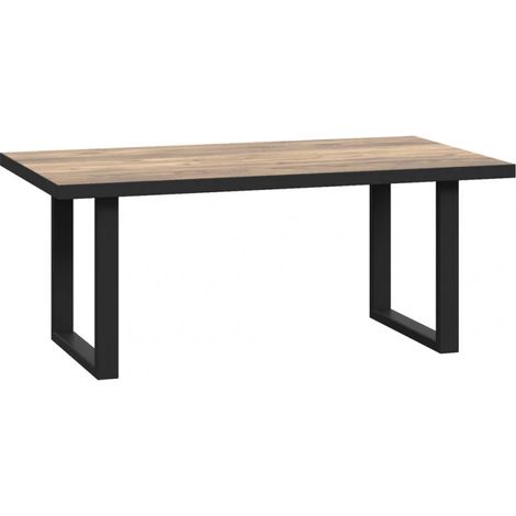 Table basse 110 cm décor bois clair et pied luge métal noir - CELIA (1/5)