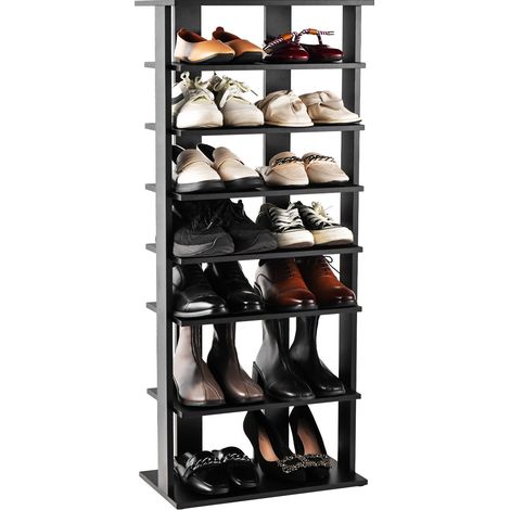 7-Tier Shoe Cabinet with Removable Shelf Double Row Shoe Rack with Anti-dumping Device Black (1/5)