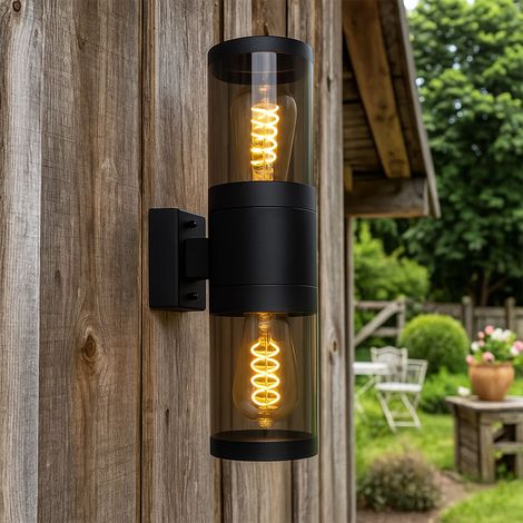 LED Wandleuchte Up and Down Außen Wandlampe Edelstahl Außen Edelstahl, schwarz rauch, LED 7W 630Lm warmweiß, H 38 cm