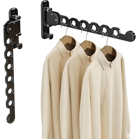 (Ensemble de deux pièces) Portant à vêtements mural pliable avec ailes pliables, adapté à une utilisation intérieure et extérieure. (1/4)
