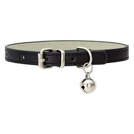 Collier en cuir pour chat bébé chiot chien réglable 19,1 - 27,9 cm collier de chaton avec grelots noir, Fei Yu (1/5)