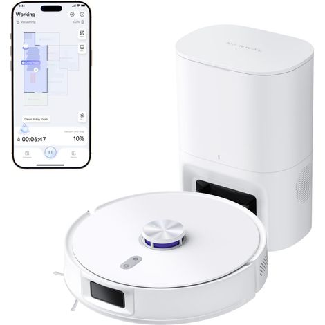 Robot Aspirateur Laveur 8000 Pa Pression de Nettoyage 8 Newton Autovidage 180 Jours Navigation LDS Cartographie 3D Contrôle par Application pour Moquettes et Poils d'animaux (1/5)