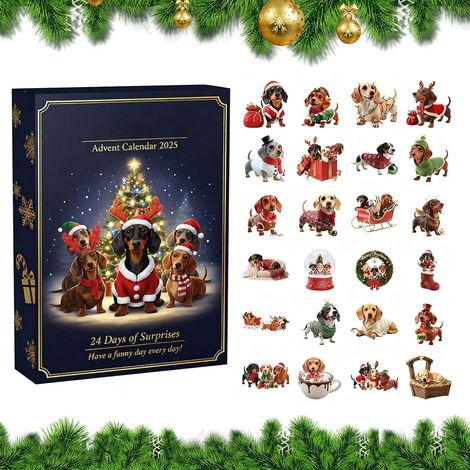 2D-Weihnachtskalender mit Hundemotiv aus Acryl  24-tägiger Hunde-Weihnachtsbaumschmuck für Zuhause, Fenster, Wand, Party, Feier, Winter, Saisonale Dekoration (1/5)