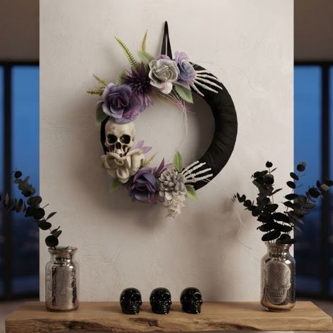Gothic Skull Rose Halloween Wreath (1/2)
