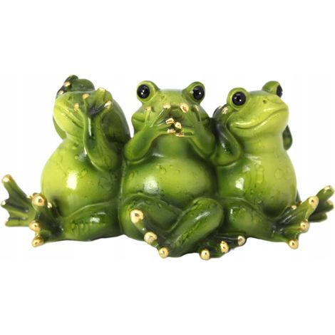 Statuetta decorativa di tre sagge rane verdi, ideale come regalo. (1/5)