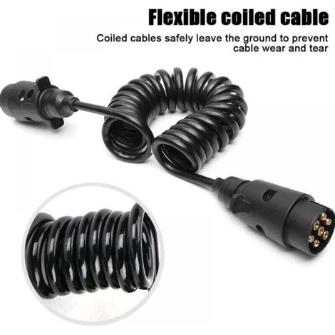 Trailer extension cable, 2m trailer cable, 7-pin spiral extension cable, 12V adapter cable, trailer extension cable for car trailers, trucks (1/4)
