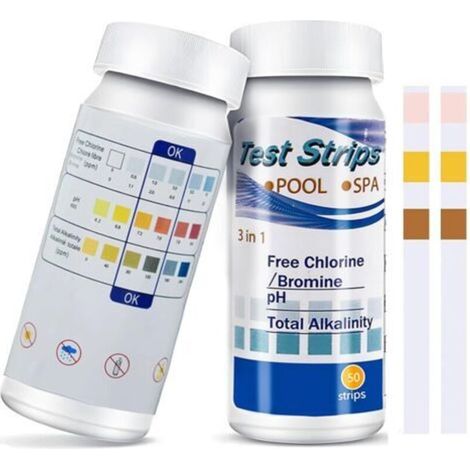 50 Bandelette Piscine,Bandelettes Test,3 en 1 pour Piscine,Chlore et pH,Bandelettes de Test 3 en 1 pour Spa,pH et Chlore Résiduel CI,Testeur Chimique Précis,Papier de Test de Dureté de l'eau
