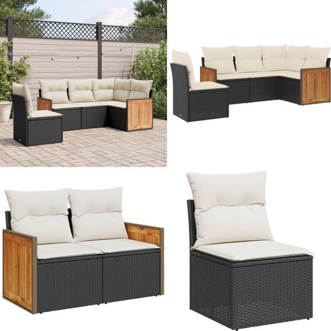 5-tlg. Garten-Sofagarnitur mit Kissen Schwarz Poly Rattan - Gartensortiment - Gartenmöbelset - Lounge Möbel - Rattan Gartenmöbel - Gartenlounge - Home & Living (1/5)