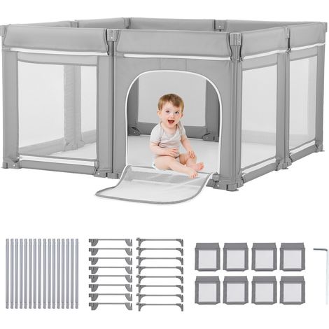 Parc Bébé Modulable Pliable, 200 x 178 cm, Parc de Jeu Enfant, Porte Zippée, Maille Respirante Douce, Barrière Jeu pour Tout-petits Apprendre à Marcher et Se Tenir Debout, Intérieur et Extérieur (1/5)