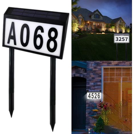 Solar House Number, Solar Door Plate Lighting House Number Grounding Socket LED Address Indicators Used for Doors, Garages, Shops, etc (1/5)
