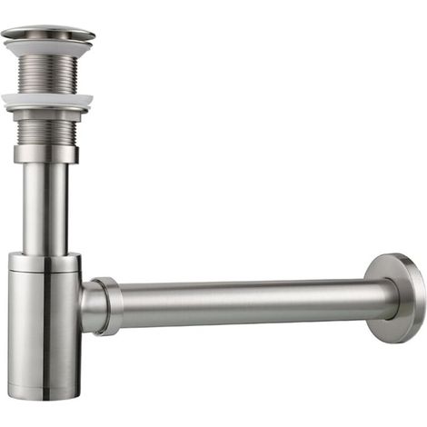 Siphon d'évier en acier inoxydable avec bouchon - Siphon universel - Vidange - - Pop-up (kit brossé sans trop-plein) (1/5)