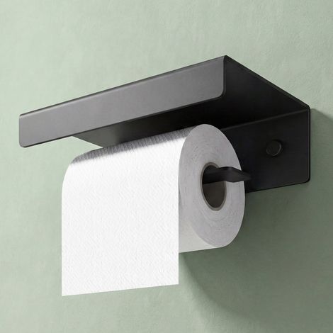 Mai & Mai Toilettenpapierhalter mit Ablage, Klopapierhalter WC aus Aluminiumlegierung, Toilettenpapier Halterung Rollenhalter Sandschwarz 20cm Lino-05