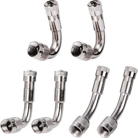 Lntyq 6 Pièces Pneu Valve Rallonge Va, Pneu Valve de Adaptateur, Air Pneu Valve Extension, Pneu Prolongateur Coude de Valve, pour Voiture Moto Vélo Camion, 3 Sortes (Argent) (1/4)