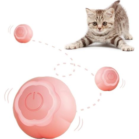 Balle pour Chat Interactive, Jouet Chat Interieur Intelligente à Roulement Automatique, avec lumières LED Changeantes, 2 Modes, Rechargeable Type-C pour Chats et Chiots, Rose-DOU