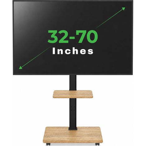 Support TV Mobile avec Socle en Bois, Meuble TV à roulettes 32-70" jusqu'à 45 kg, Chariot Meuble TV Réglable en Hauteur Jusqu'à Env. 130 cm, Rotatif ±25°, Max. VESA 600x400 (1/5)