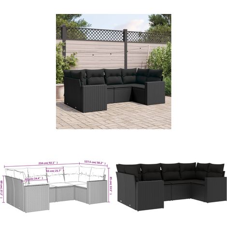 6-tlg. Garten-Sofagarnitur mit Kissen Schwarz Poly Rattan - Gartensorgsgarnitur - Outdoor Möbel - Lounge Set - Rattan Sofa - Gartenstuhl - Home & Living (1/3)