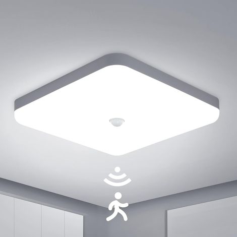 Plafonnier Led Detecteur de Mouvement Interieur, 30W Lampe Plafond Carre 25 cm, Blanc Froid 6500K, IP56 Étanchéité, Luminaire Capteur Mouvement pour Couloir Garage Debarras (1/5)